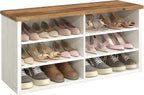 VASAGLE Shoe Bench, Storage Bench, 11.6 x 39.4 x 19.7 Inches | 6 Compartments, Adjustable Shelves, for Living Room, Entryway, Rustic White and Honey Brown, ISLAND Collection ULSB036W02