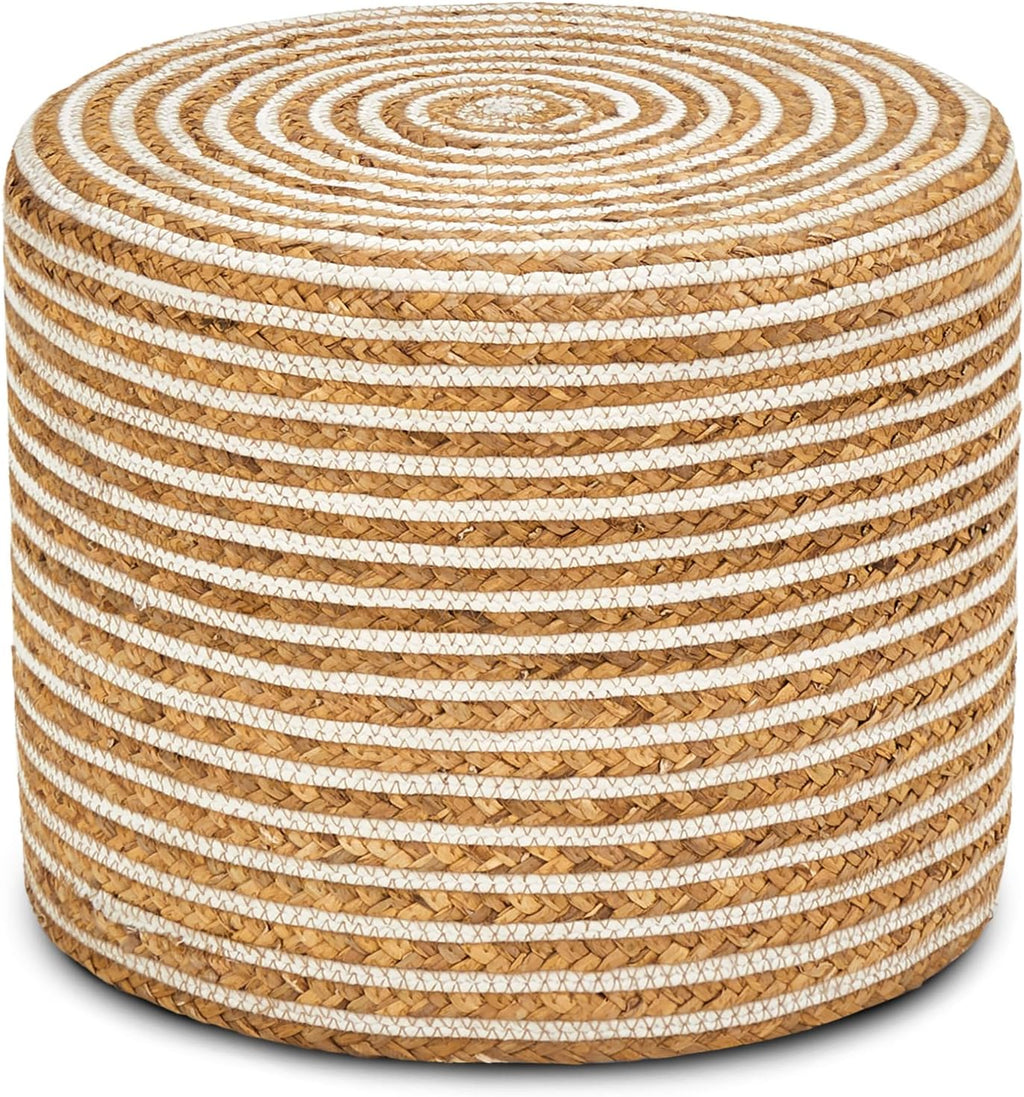 18'' Ottoman Pouf Natural Braided Poof Rustic Handweave Lounge Pouffe | Work as footrest extra guest seat vanity stool side table balcony lounge seat Ideal for living room bedroom dorm patio garden