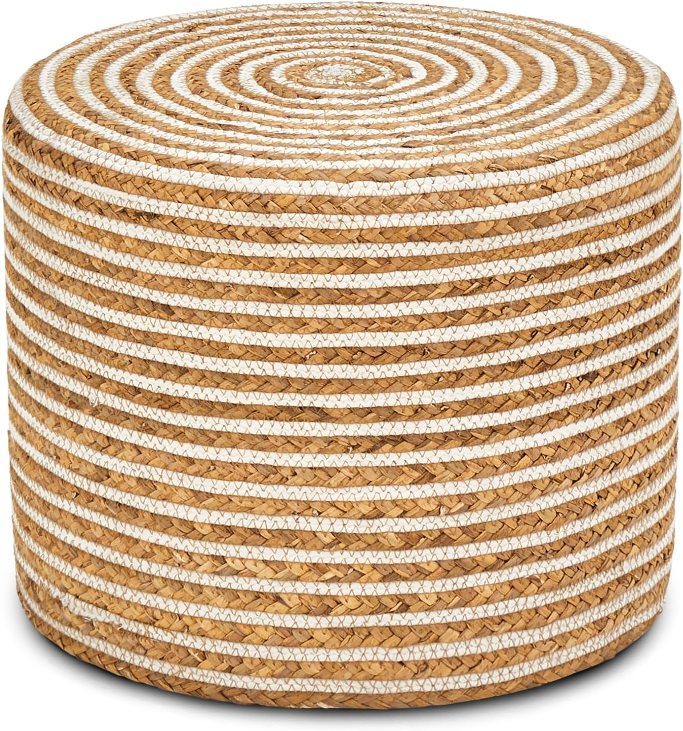 18'' Ottoman Pouf Natural Braided Poof Rustic Handweave Lounge Pouffe | Work as footrest extra guest seat vanity stool side table balcony lounge seat Ideal for living room bedroom dorm patio garden