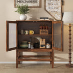 Sideboard Buffet Cabinet with Storage, Small Kitchen Coffee Wine Bar Cabinet with Glass Press-to-Open Doors, Wood Mid Century Modern Side Board Table for Dining Room, Living Room, Walnut