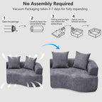L Shaped Single Sofa, Modern Comfy Chenille Fabric Loveseat Couch, No Assembly Required Small Couch with Deep Seat, 2 Pillows for Living Room, Apartment, Bedroom