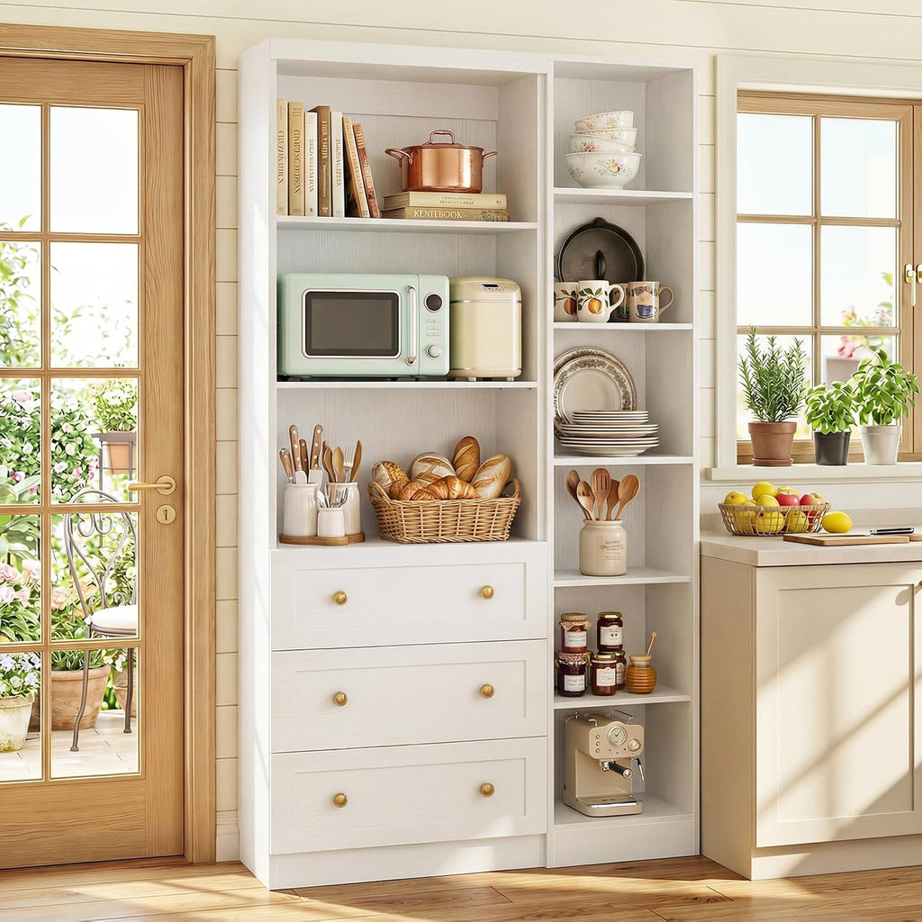 Cyclysio Kitchen Pantry Cabinet, 80" Pantry Storage Cabinet with Drawers and Adjustable Shelves, Kitchen Cabinet for Livingroom, Pantry, Bathroom, Kitchen (White)