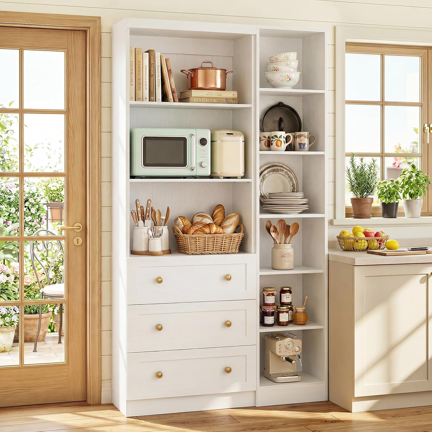 Cyclysio Kitchen Pantry Cabinet, 80" Pantry Storage Cabinet with Drawers and Adjustable Shelves, Kitchen Cabinet for Livingroom, Pantry, Bathroom, Kitchen (White)