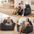 Big Bean Bag Chair for Adults, Ultra Soft BeanBag for Living Room | Stuffed BeanBag Chair with Armrests for Napping, Gaming, Vacuum-Compressed for Easy Gifting, 48 Hours to Fluffs Up, Dark Gray