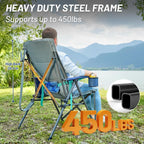 Timber Ridge Oversized Camping Chair with Lumbar Support, Portable Folding Chair Heavy Duty for Adults Supports 450 LBS for Outdoor Camping Lawn, with High Back, Cup Holder, Side Pocket, Blue
