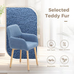 MAISON ARTS Mid Century Modern Dining Chairs with Arms Set of 2, Comfy Accent Chair with Solid Wood Legs Upholstered Kitchen Dining Room Chairs Lounge Chairs for Living Room Bedroom, Blue, 2pcs
