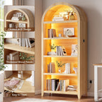 Arched Bookshelf with 5 Tiers and 3-Color LED Sensor Lights - Wood