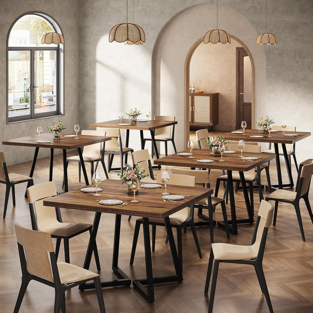 Tribesigns Square Commercial Dining Table Set of 6, 31.5" Heavy Duty Dinner Table with Metal Base, Wooden Kitchen Table for Restaurant, Cafe, Bakery, School, Apartment (Chairs are not Included)