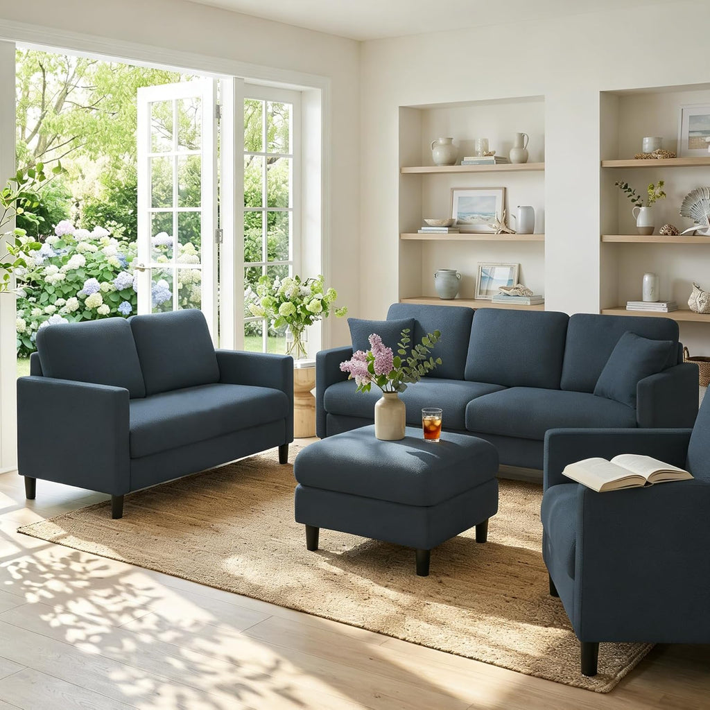 Welzona Couches for Living Room, 83"Teddy Sofa Couch, Sofas for Living Room | Tool-Free Setup Loveseat Sofa, All-Wood Love Seat Couches, 7.5"Spring Seat Cushion, Small Couch Bedroom, 2 Pillows, Blue Grey