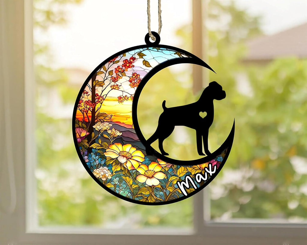Personalized Dog Memorial, Custom Name Boxer Dog Christmas Ornament with Name, Custom Breeds, Pet Loss Light Catcher, Gifts for Lovers Loss of Pet Sympathy on Mothers Day Christmas
