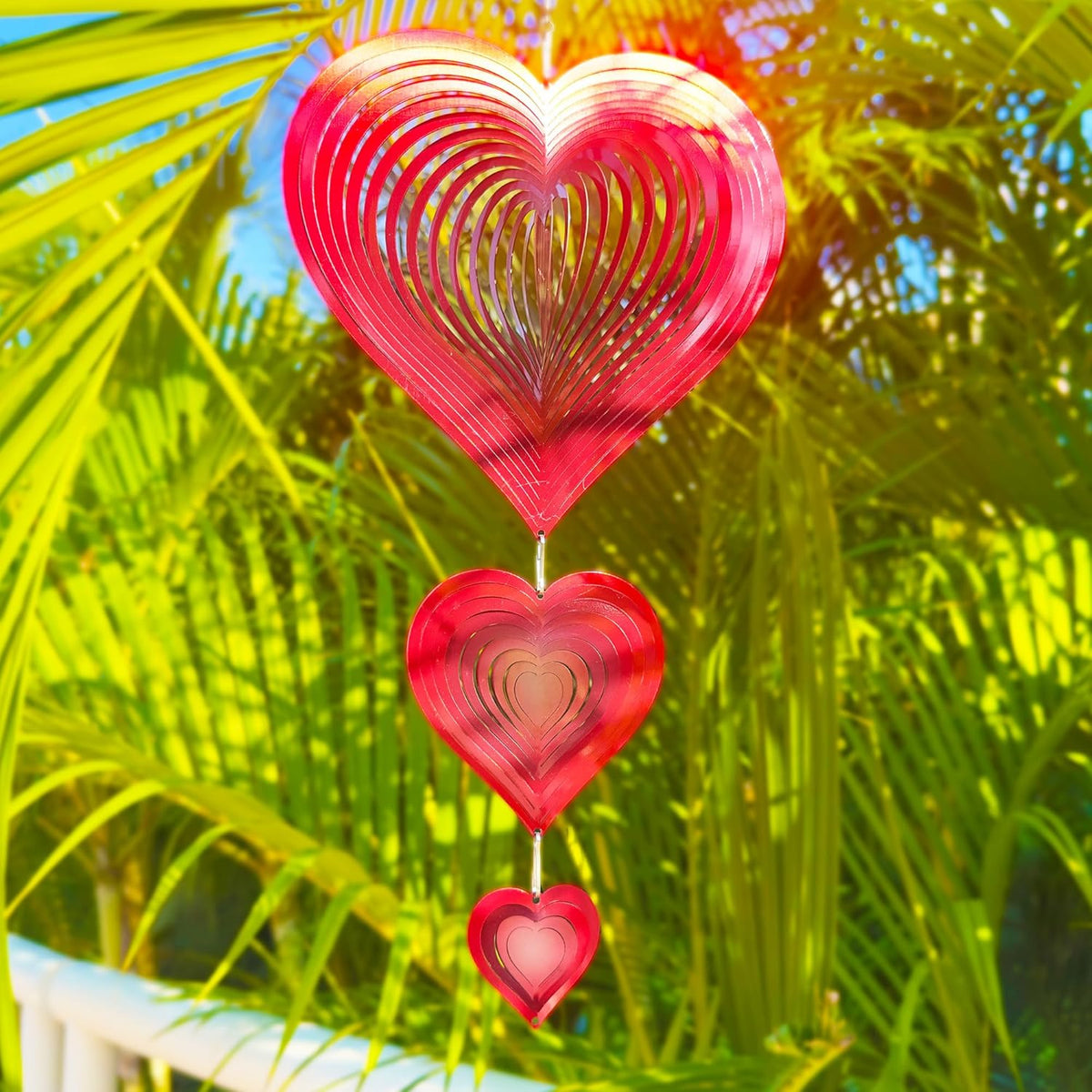 Wind Spinners Outdoor, 3D Red Hearts Hanging Wind Spinners, 14 inches, Kinetic, Stainless-Steel Metal, Smooth Spinning, Indoor and Outdoor Decoration for Garden, Patio, Yard, Gift for Women Mom Wife
