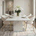 Hyfirm Set of 4 Cream Leather Dining Chairs, Modern Upholstered Kitchen Chairs Gold Metal Legs, Hollow Back, Accent Side Chair for Dining Room/Livingroom/Reception/Restaurant