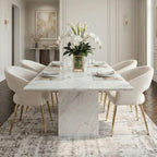 Hyfirm Set of 4 Cream Leather Dining Chairs, Modern Upholstered Kitchen Chairs Gold Metal Legs, Hollow Back, Accent Side Chair for Dining Room/Livingroom/Reception/Restaurant