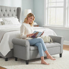 HOMCOM 50" Storage Ottoman Bench Button Tufted End of Bed Bench Gray | Upholstered, Rolled Arms, Wood Legs, Safety Hinges, for Living Room, Entryway, Bedroom