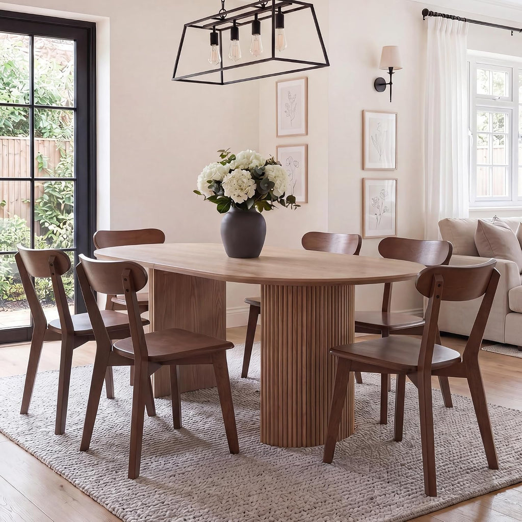 HNY Farmhouse Solid Wood Dining Chairs Set of 6, Mid Century Modern Armless Kitchen & Dining Room Chairs with Curved Back, 300 LBS Capacity, Walnut for Home, Apartment