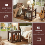 SAVOR LIFE Farmhouse End Table,Large Side Table with 2-Tier Storage Shelf,Rustic Brown End Tables for Living Room,Square Tea Table,Walnut