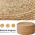 Cpintltr Foot Stool Natural Seagrass Hand Weave Poufs Round Ottoman for Couch Desk Soft Step Stool Padded Foot Rest with Non-Skid Pine Legs for Hallway Office Lounge Natural