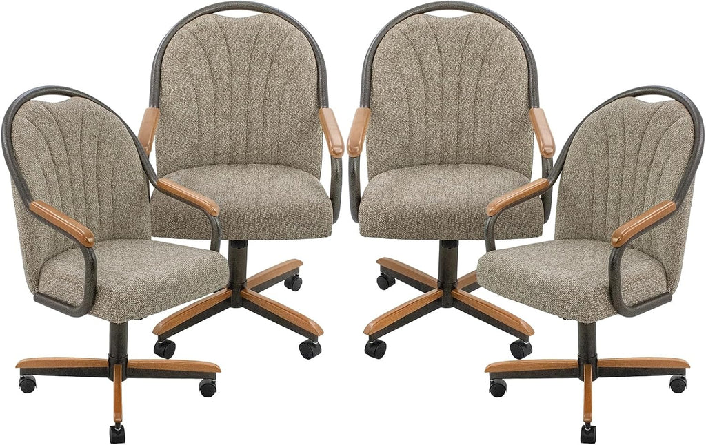 Chromcraft D7775 4pc Swivel Tilt Kitchen Dining Chair - Bronze-Chestnut | Premium Seating with Caster Wheels and Wooden Arms - Classic Rolling Comfort for Dining Room Elegance