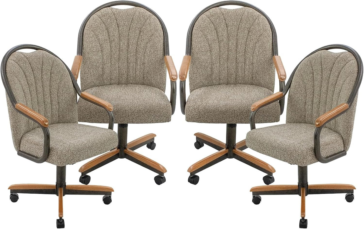 Chromcraft D7775 4pc Swivel Tilt Kitchen Dining Chair - Bronze-Chestnut | Premium Seating with Caster Wheels and Wooden Arms - Classic Rolling Comfort for Dining Room Elegance