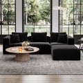 Avenco 106-inch L-Shaped Modular Sectional Sofa Couch with Ottoman | Individually Wrapped Coil Support & Corduroy Fabric, Zero Assembly 4-piece Set for Living Room, Black