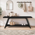 LVB Black Entryway Bench with Storage, Wood Bench for Entryway, 47 in