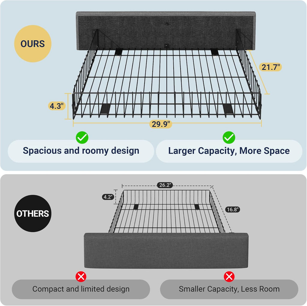 Allewie Queen Size Storage Bed Frame with 4 Underbed Drawers, Light Grey
