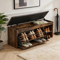 Shoe Storage Bench with a Flip Drawer, Entryway Bench with Removable Cushion, Hallway & Mudroom Organizer with Seat, Front Door Shoe Rack Cabinet, Brown