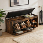 Shoe Storage Bench with a Flip Drawer, Entryway Bench with Removable Cushion, Hallway & Mudroom Organizer with Seat, Front Door Shoe Rack Cabinet, Brown
