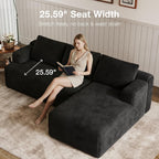 Novilla L-Shape Sectional Couches for Living Room with Smarts Coil® Support, 3 Seater Sectional Sofas for Living Room Bedroom, Corduroy Cloud Couch Sectional, No Assembly(Black, Right Hand Facing)