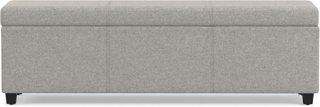 SIMPLIHOME Avalon 54" Wide Linen Look Fabric Storage Ottoman in Cloud Grey | Contemporary lift-top ottoman with high-density foam; rectangle storage bench or coffee table for living room or entryway.