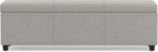 SIMPLIHOME Avalon 54" Wide Linen Look Fabric Storage Ottoman in Cloud Grey | Contemporary lift-top ottoman with high-density foam; rectangle storage bench or coffee table for living room or entryway.