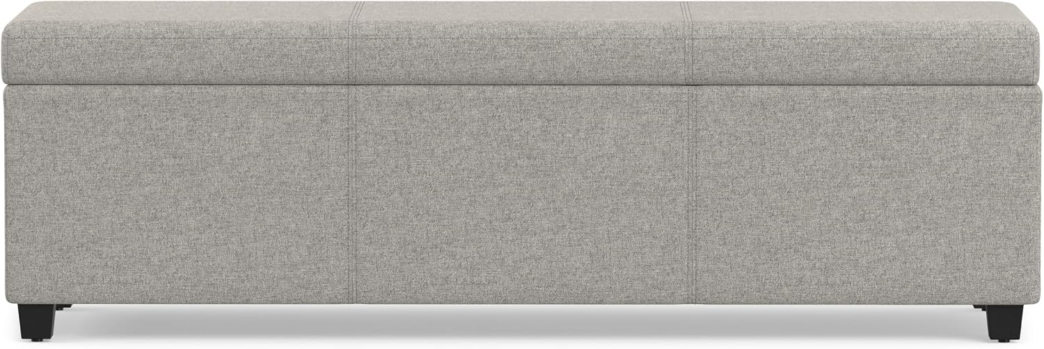 SIMPLIHOME Avalon 54" Wide Linen Look Fabric Storage Ottoman in Cloud Grey | Contemporary lift-top ottoman with high-density foam; rectangle storage bench or coffee table for living room or entryway.