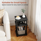 3-Tier Black End Tables Set of 2, Engineered Wood Small Side Tables with Storage Shelves, Small Nightstands for Bedroom, Living Room, Bathroom, Black