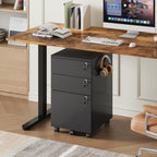 DEVAISE 3 Drawer File Cabinet with Individual Locks, Wood Filing Cabinet for Home Office, Mobile Printer Stand with Wheels, Under Desk Storage for Letter/A4/Legal Size, Black