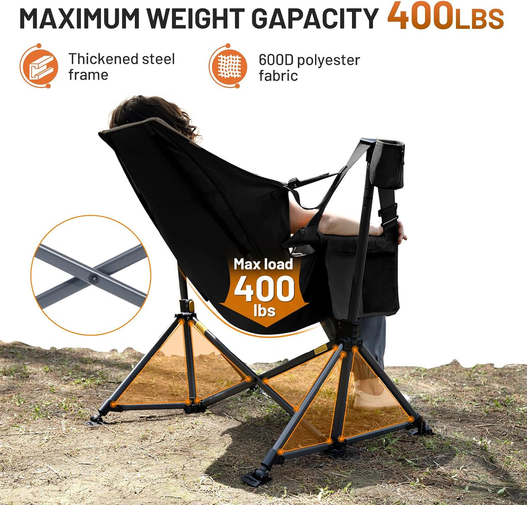 TIMBER RIDGE Hammock Camping Chair, Oversized Swinging Chair, 400lbs Load | Portable Folding Rocking Camping Chair with Adjustable Back & Seat Height for Outdoor Lawn, Backyard and Patio