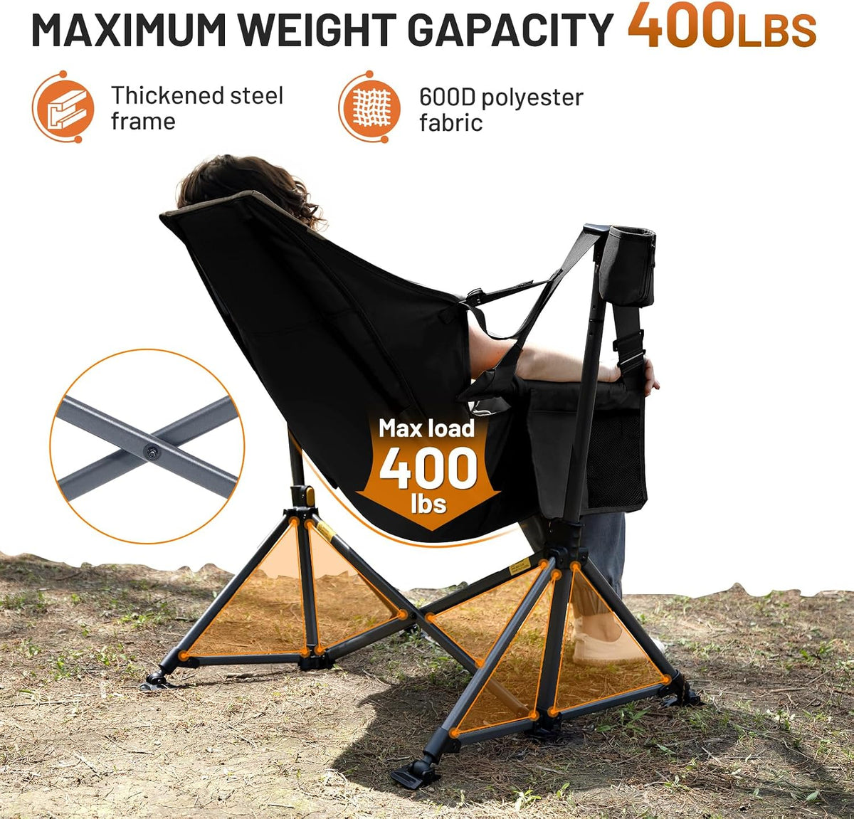 TIMBER RIDGE Hammock Camping Chair, Oversized Swinging Chair, 400lbs Load | Portable Folding Rocking Camping Chair with Adjustable Back & Seat Height for Outdoor Lawn, Backyard and Patio