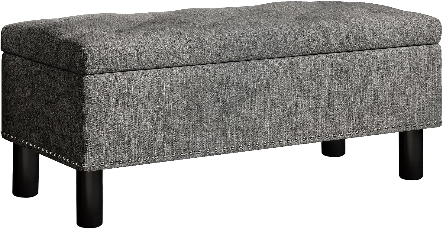 Furniliving 42" Ottoman with Storage, End of Bed Bench with Button-Tufted Large Upholstered Ottoman Entryway Bench Storage Bench for Bedroom, Living Room, Linen, Grey