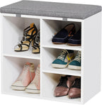 GarveeLife Shoe Storage Bench with Cushion, 3-Tier Adjustable Shelf Shoe Cabinet, Small Shoe Rack Bench for Hallway, Living Room, Bedroom and Closet(White, 20 Inches)