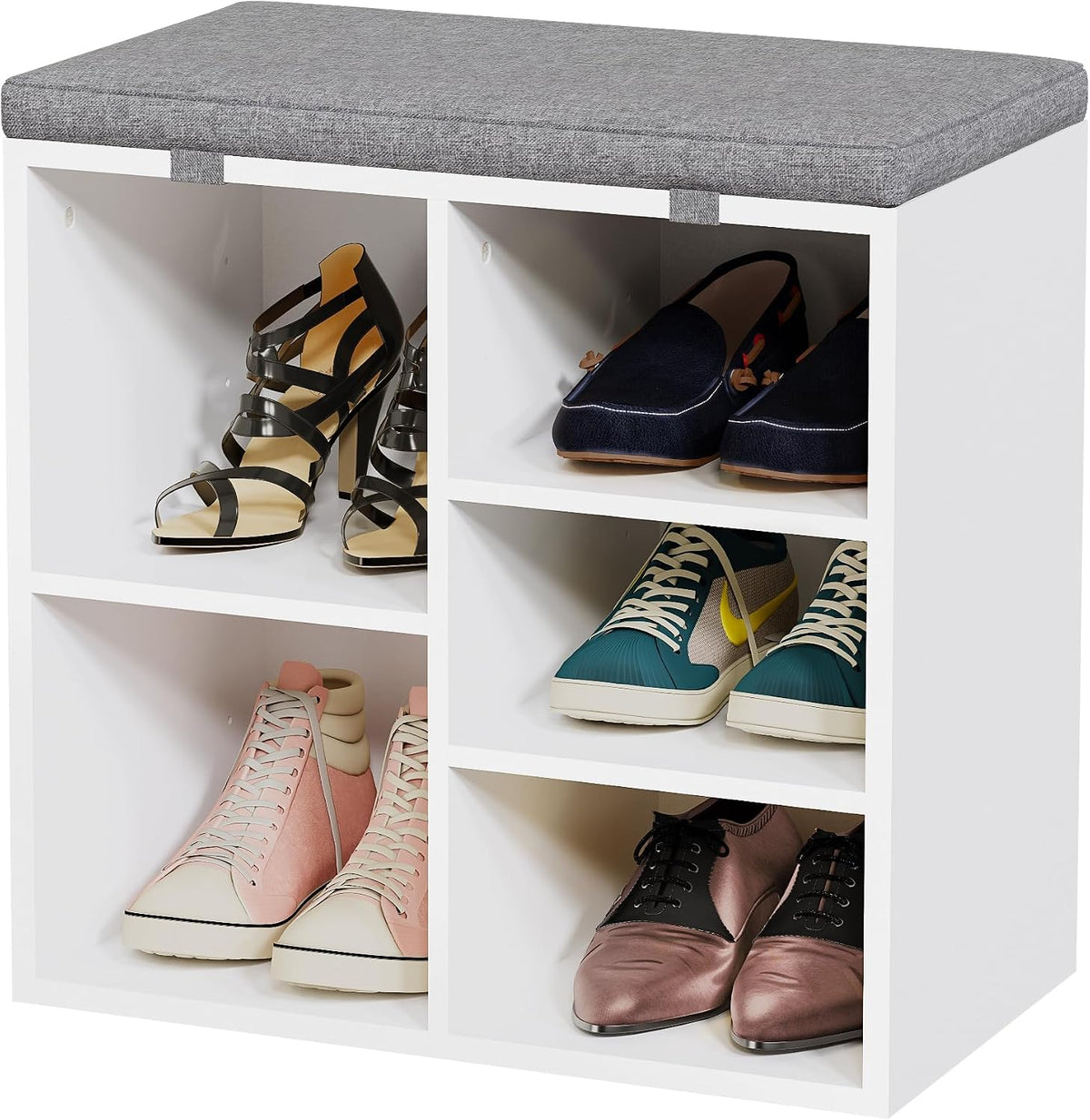 GarveeLife Shoe Storage Bench with Cushion, 3-Tier Adjustable Shelf Shoe Cabinet, Small Shoe Rack Bench for Hallway, Living Room, Bedroom and Closet(White, 20 Inches)