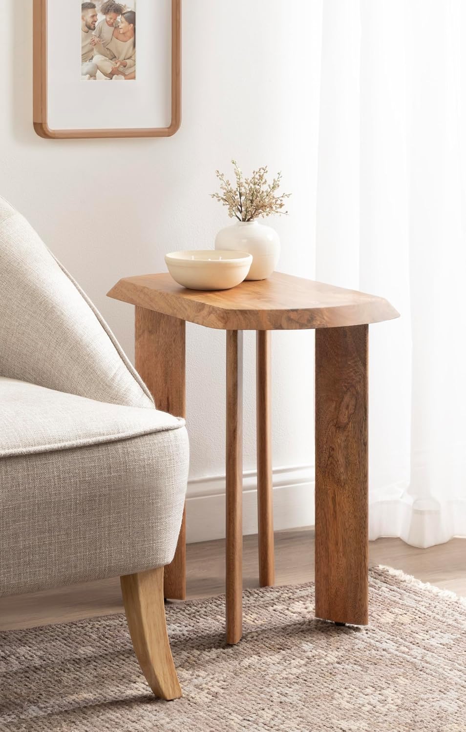 Kate and Laurel Vaux Modern Mango Wood Rectangular Side Table, 22 x 14 x 22, Natural Wood, Transitional Rectangle End Table with Angled Tabletop Edge for Bedroom Nightstand or Indoor Plant Stand