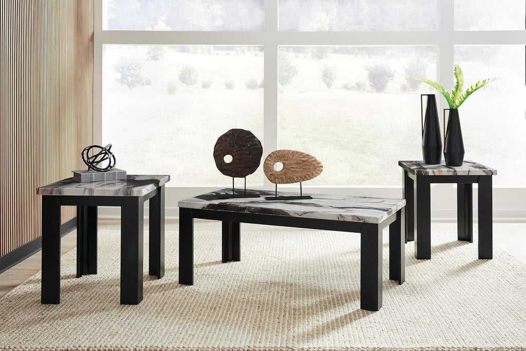 GTU Furniture Contemporary MDF Rectangular 3-Piece Coffee Table Set, Cocktail Table with 2 Matching End Tables, Dark Brown Finish for Living Room