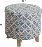 Homepop Home Decor | Upholstered Round Storage Ottoman | Ottoman with Storage for Living Room & Bedroom with Flared Legs, Navy Blue Geometric Pattern Large