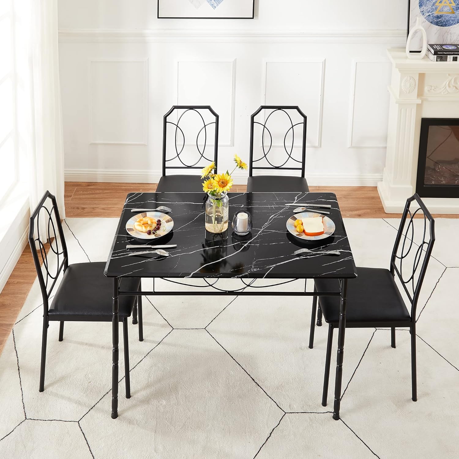 VECELO 5 Piece Dining Table Set for 4, Dinette with Chairs for Kitchen, Breakfast Nook, Small Space,Easy Assembly