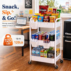 3 Tier Rolling Cart Metal with Wheels, White Three Tiered Storage Cart on Wheels, Utility Trolley Carts Organizer for Kitchen Storage, Pantry, Snack, Craft, Art, Lash, Makeup, Bathroom, Dorm Supply