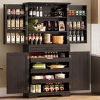 IRONCK 72" Farmhouse Kitchen Pantry Cabinet with Sliding Storage Rack,Black | Tall Freestanding Cupboard with 6 Hanging Shelves for Kitchen, Dining Room
