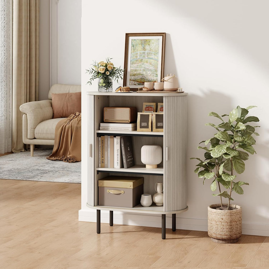 ONBRILL Sideboard Buffet Cabinet with Storage, 44" High Storage Cabinet with Sliding Door & Adjustable Feet, Modern Accent Coffee Bar Cabinet Console Table for Kitchen, Entryway, Natural White