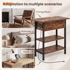 GRUSIGN End Table with Charging Station, Flip Top Side Table with USB Ports and Outlets, 3-Tier Small Side Table with Storage for Small Space, End Tables for Living Room/Bedroom, Rustic Brown
