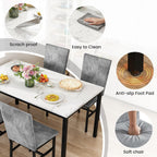 Hooseng Dining Room Table Set 5 Piece Dining Table Set Marble Dining Table 4 Chair Dining Table Set for Kitchen Living Room Breakfast Small Spaces (White & Grey)