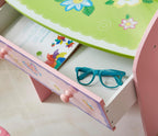 Kids Vanity Set with Mirror and Stool, Beauty Makeup Vanity Table with Large Drawer and Chair Set for Toddlers and Kids, Wooden Girls Makeup Dressing Table