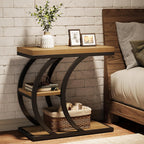 Tribesigns End Table for Living Room, 3-Tier Narrow Wood Couch C-Shaped Side Table with Storage, Industrial Nightstand for Bedroom, Small Spaces, Natural